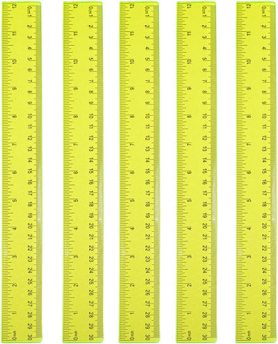 5 Reglas Plástico Transparente 12" Pack 5