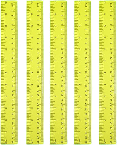 5 Reglas Plástico Transparente 12" Pack 5