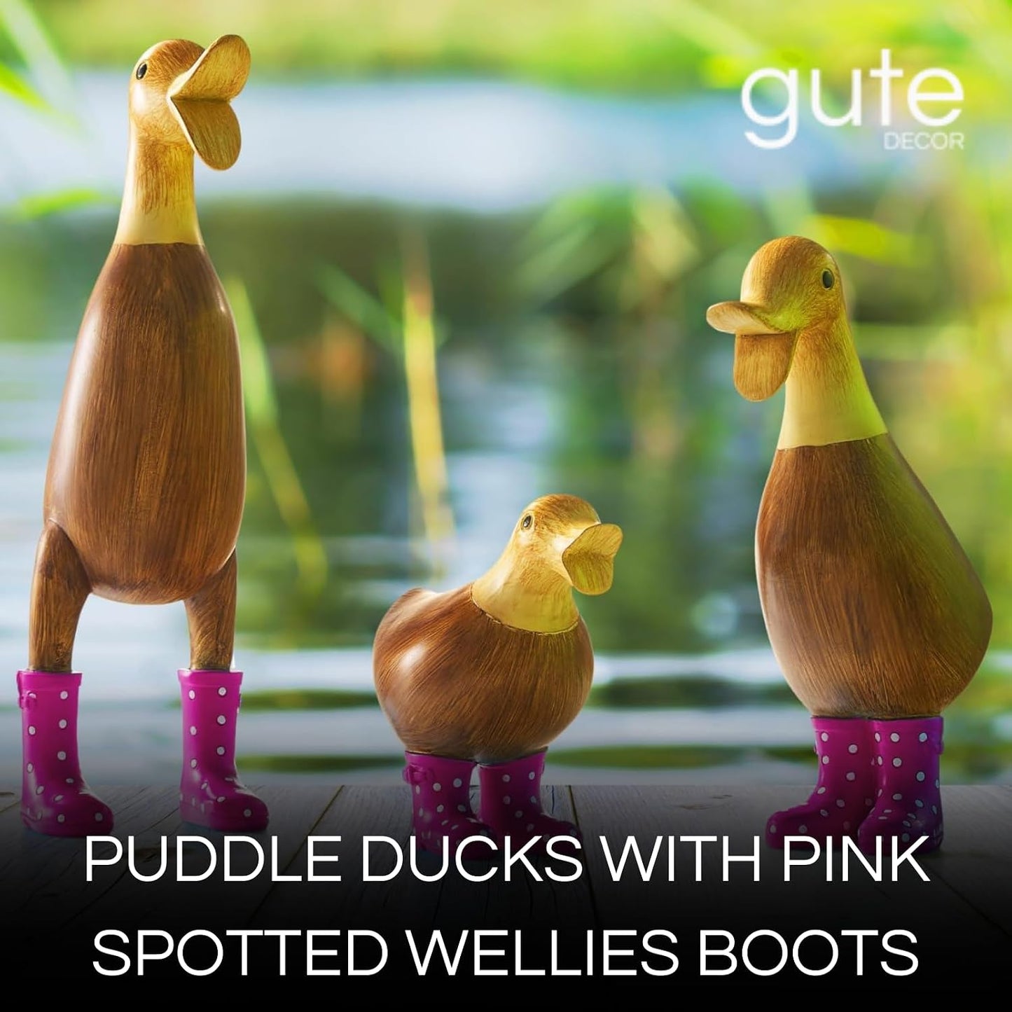Figura pato con botas de lluvia para jardín decoración