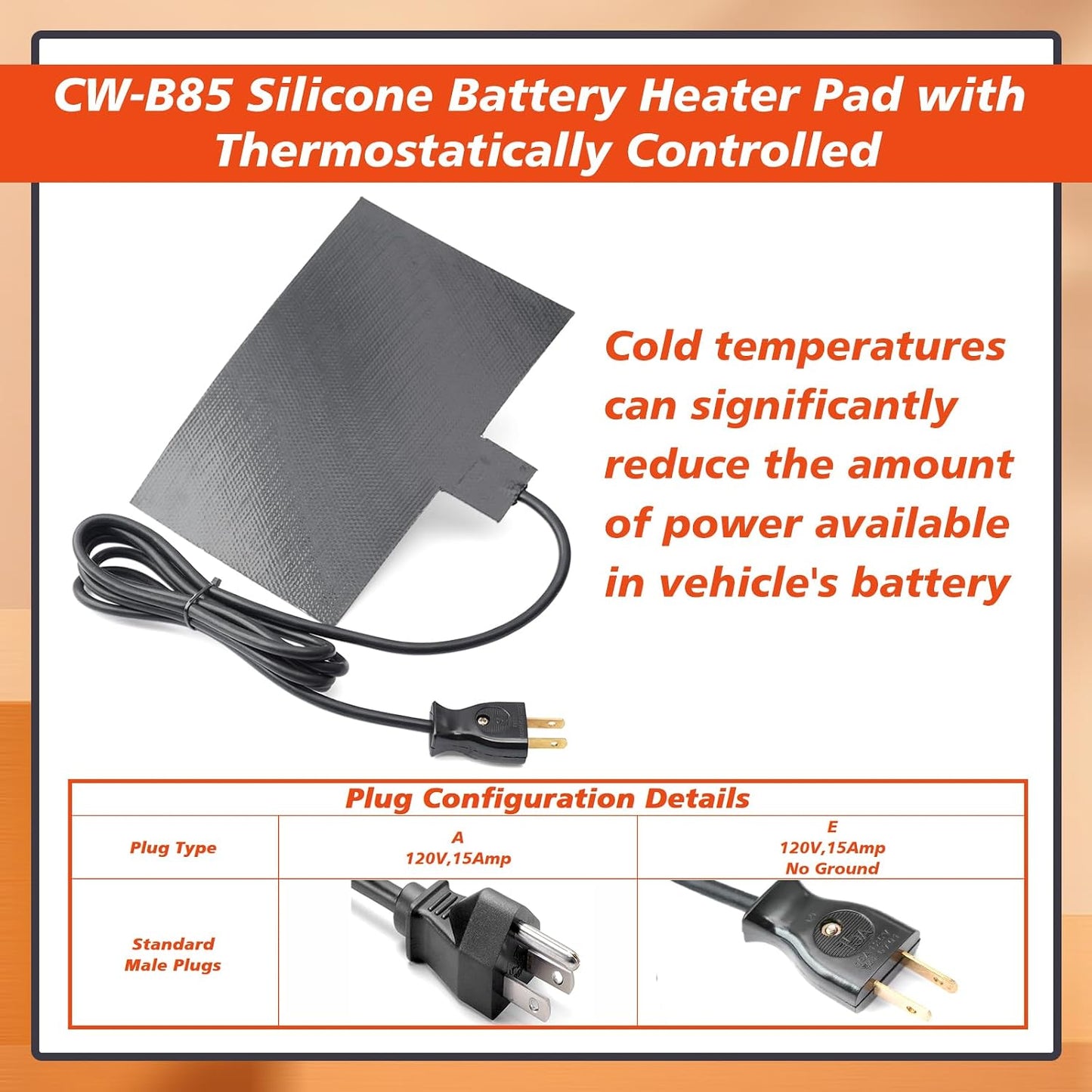Almohadilla calentador batería silicona 60W 120V 2 clavijas