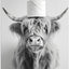 Arte de pared vaca altas tierras baño blanco y negro