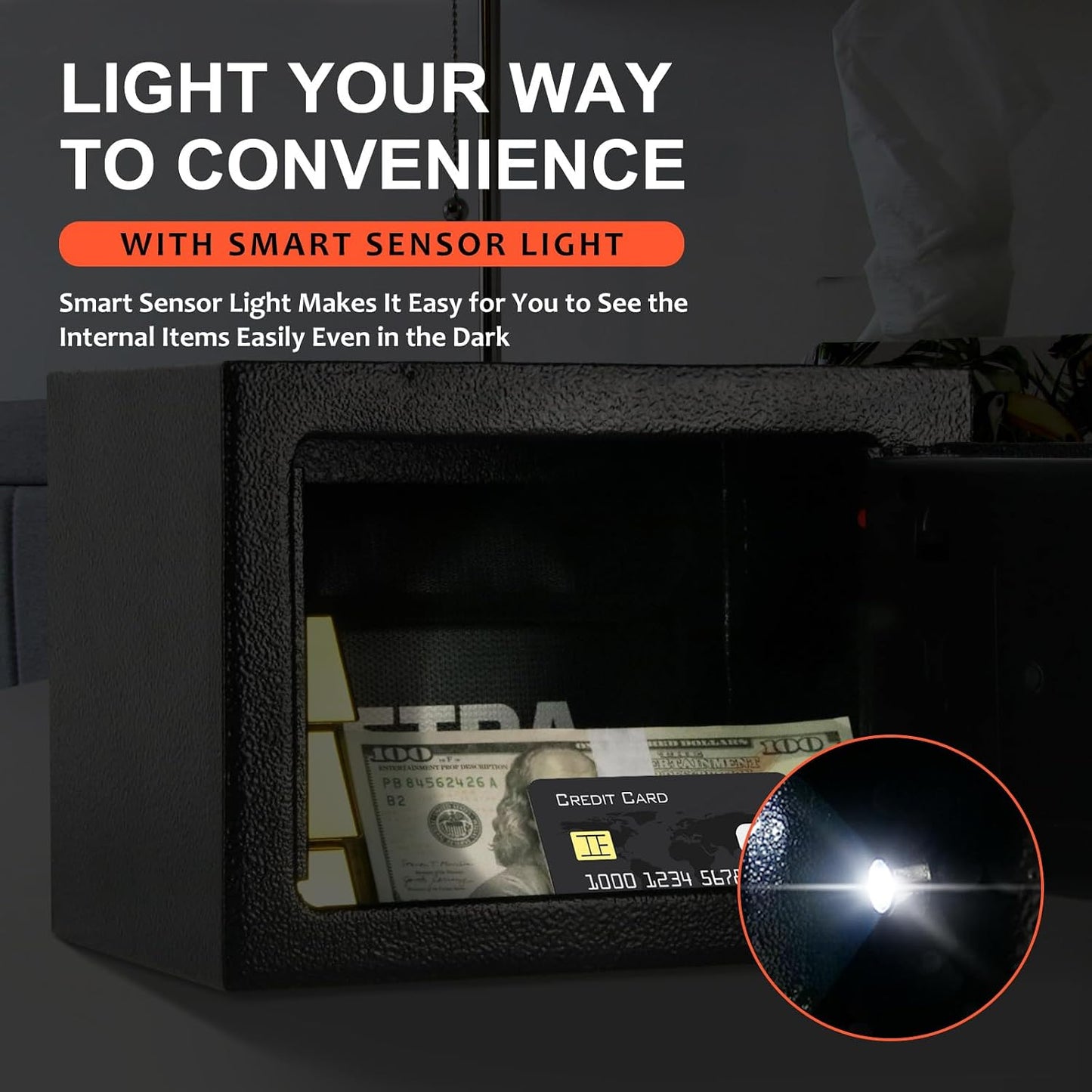 Caja seguridad ignífuga con sensor luz y teclado digital
