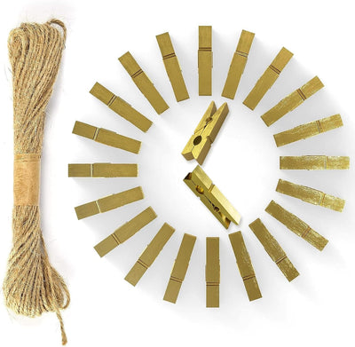 Pinzas doradas madera yute 50 pzas para regalos y hogar