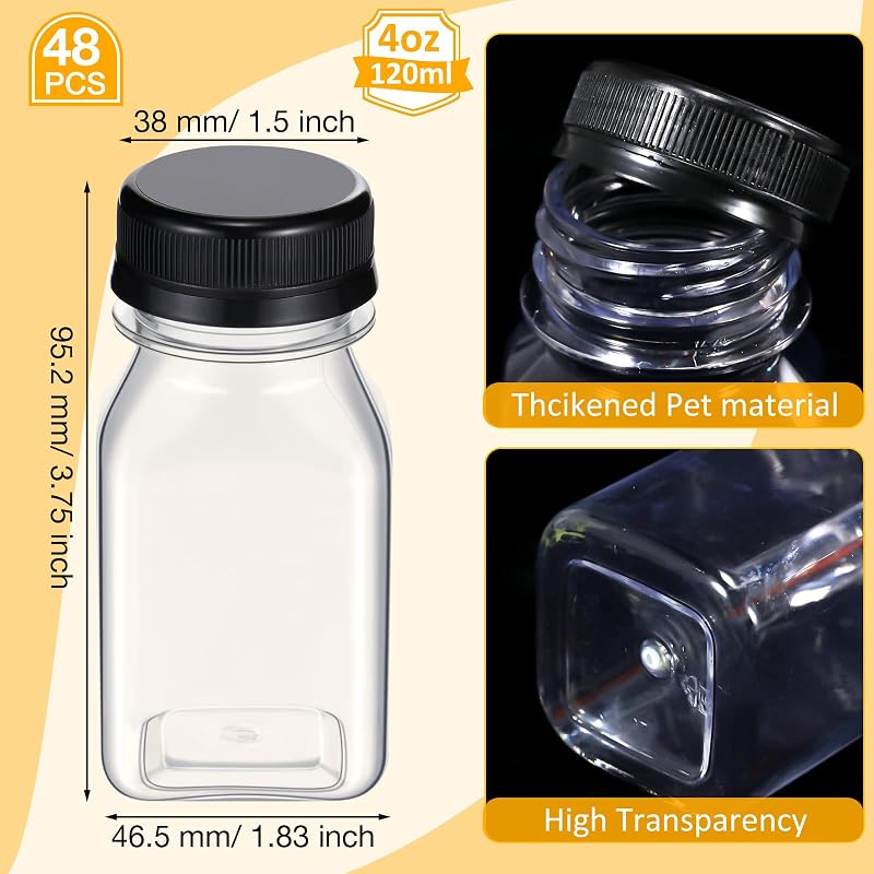 48 Botellas Plástico Reutilizables 4oz para Jugo Té Café