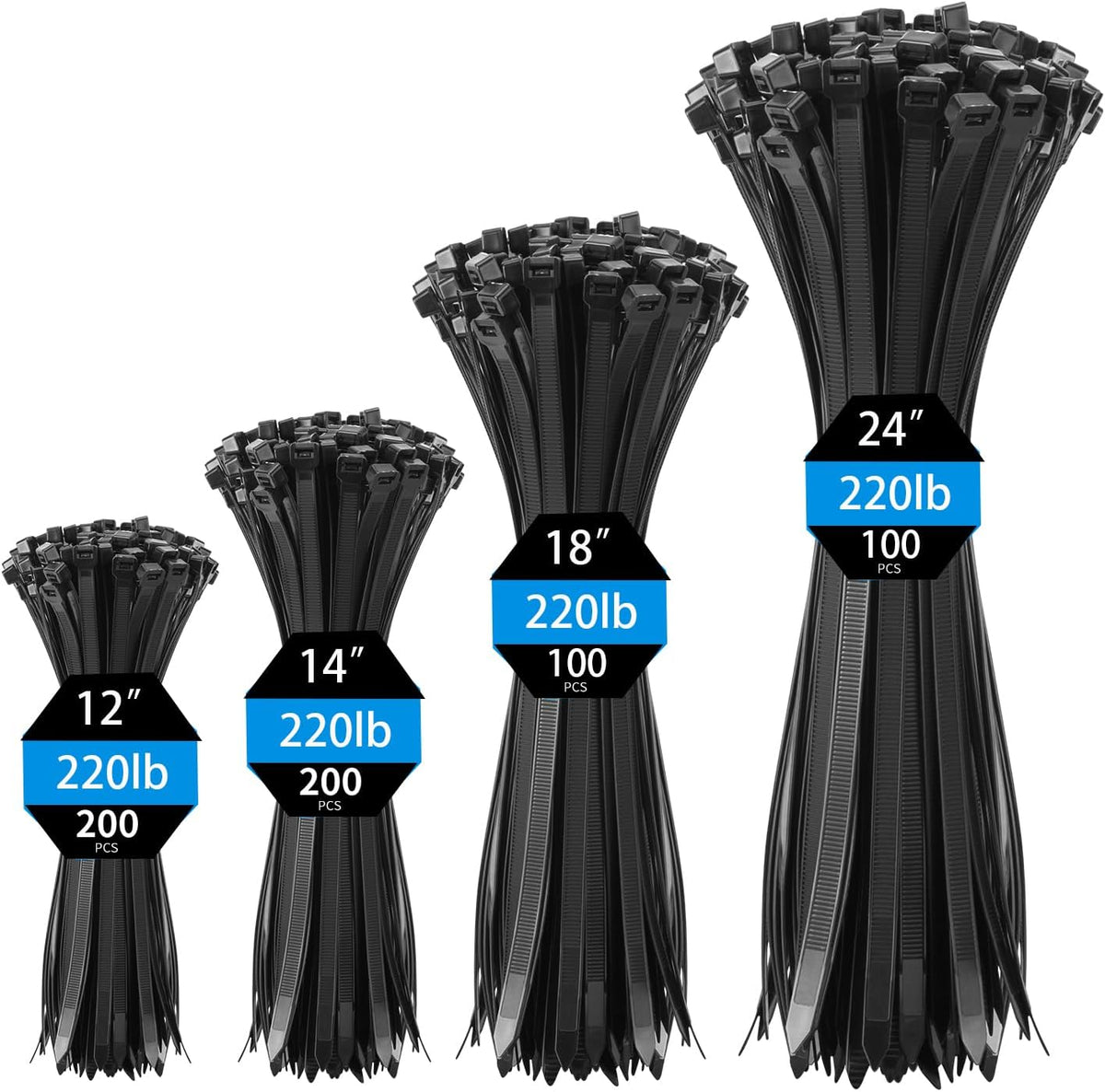 Bridas plástico negras 12-24pulg 600uds uso interior