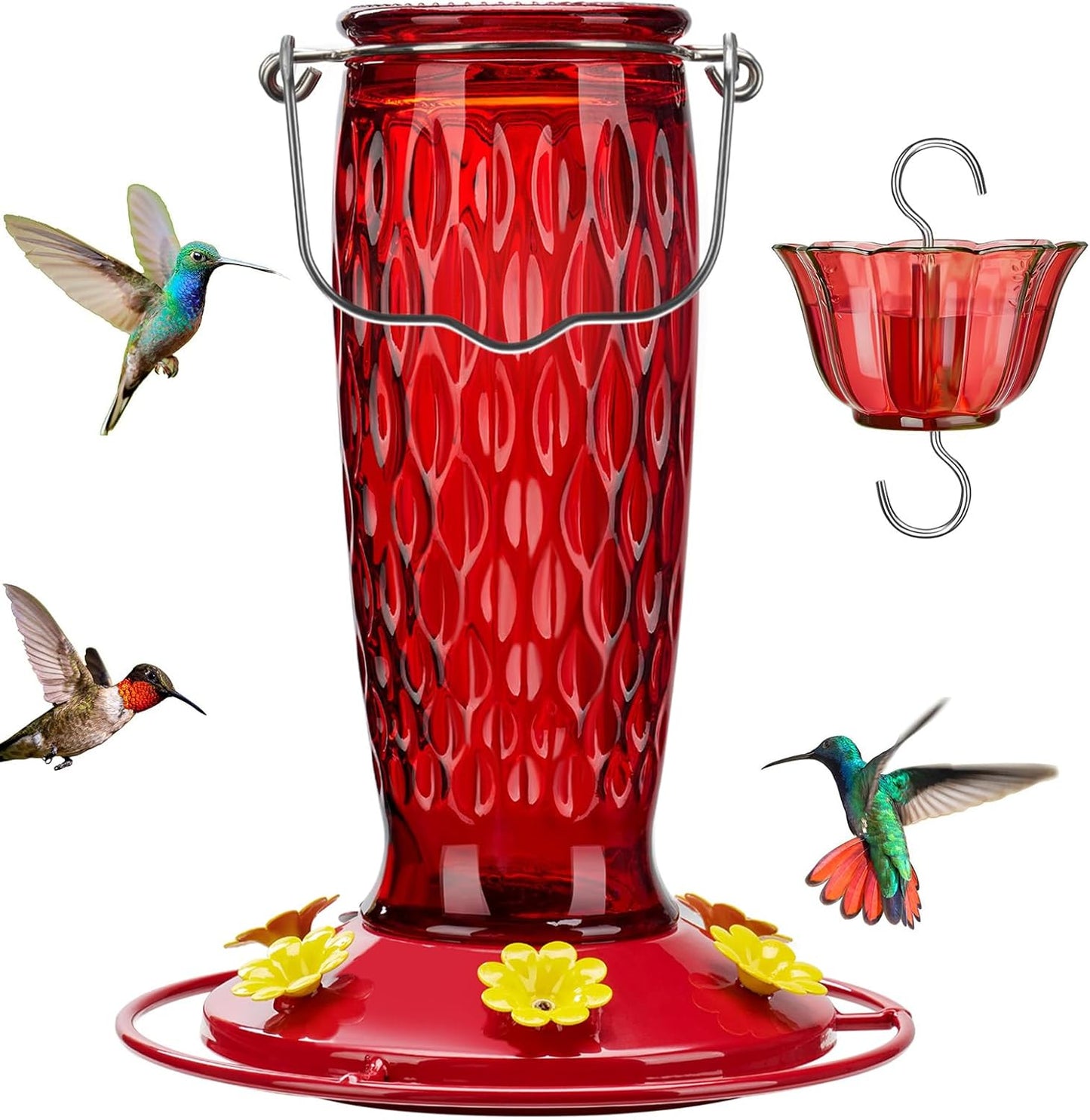 Comedero colibríes vidrio 24oz con foso hormigas 6 puertos