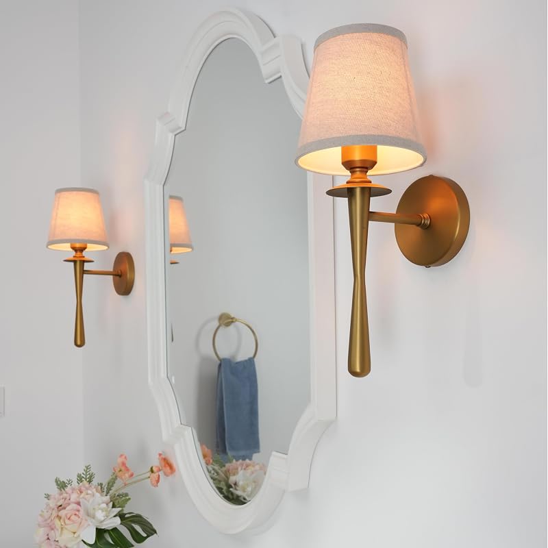 Lámpara pared tela vintage set 2 para baño dormitorio