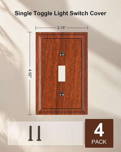 4 Pzas cubiertas interruptor palanca madera veta placa pared