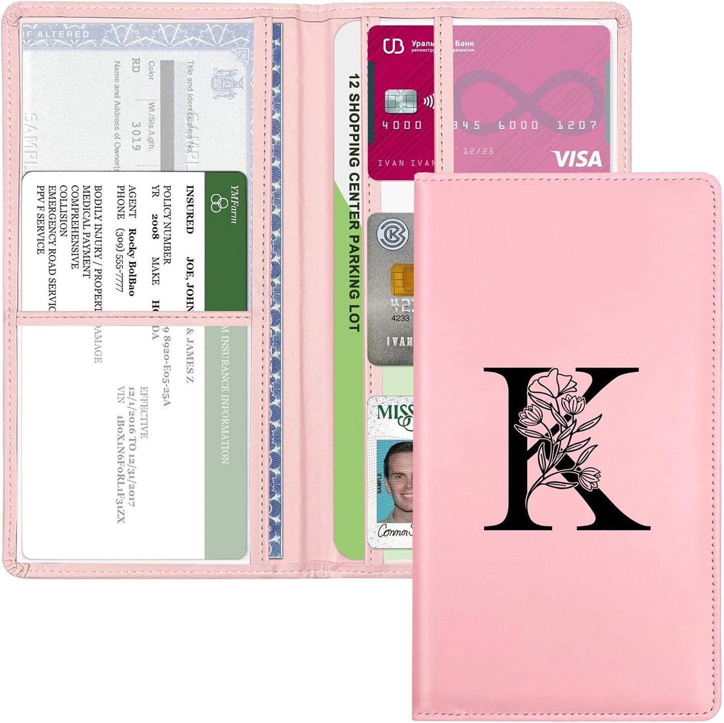 Soporte documentos auto con cierre color rosa funda cartera