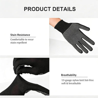 6 Pzas Guantes Trabajo Antiderrapante Algodón Elástico Negro