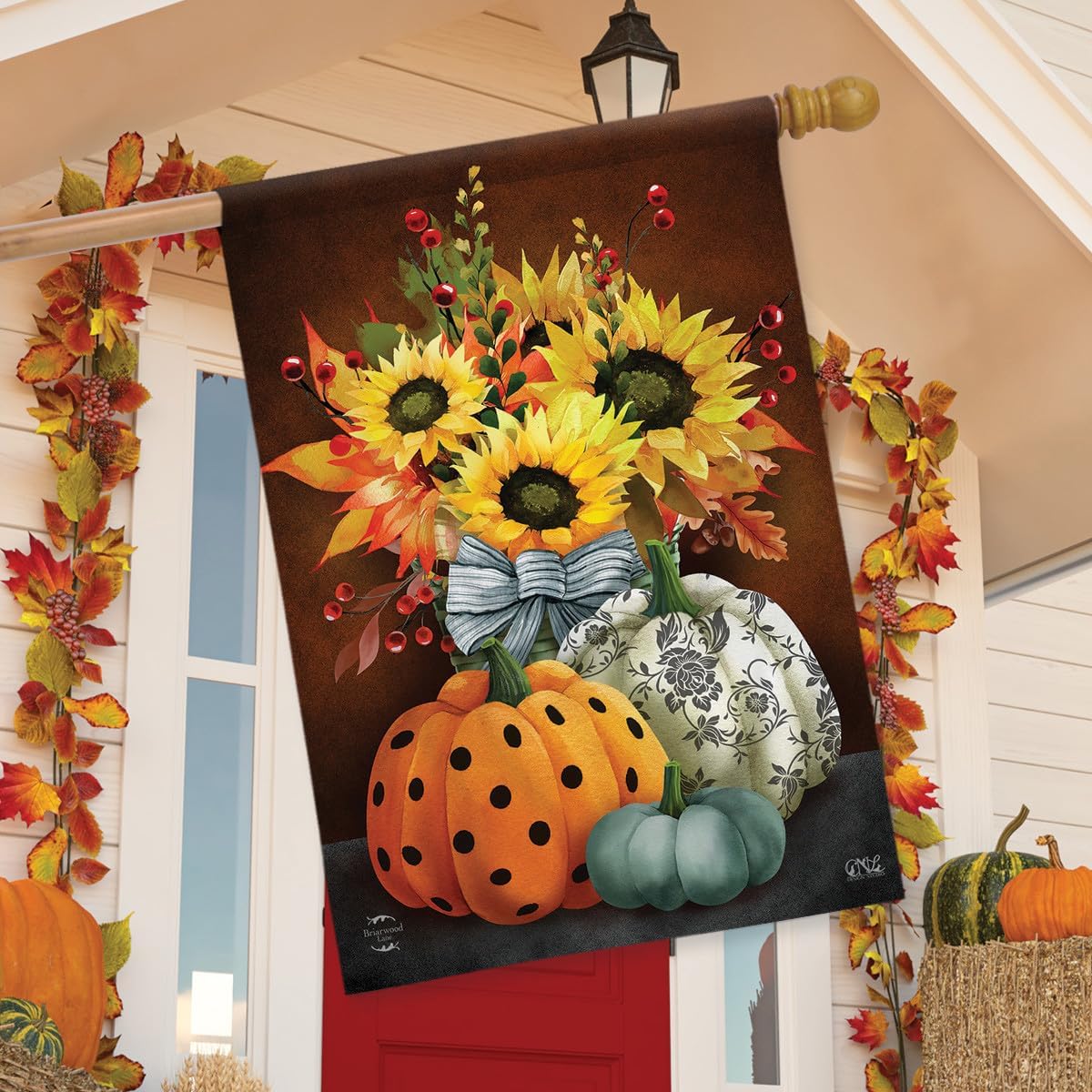 Bandera otoño estampado calabazas girasoles 40x28pulg