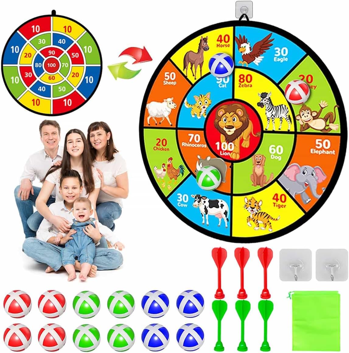 Tablero dardos niños 29" doble cara con bolas adhesivas
