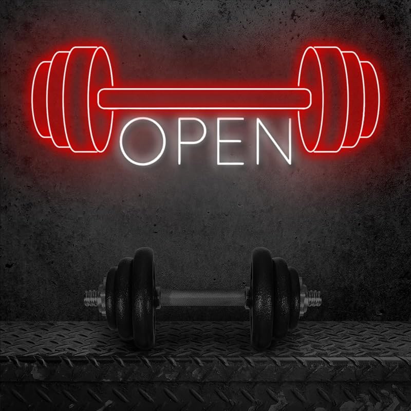 Letrero neón abierto para gimnasio LED rojo
