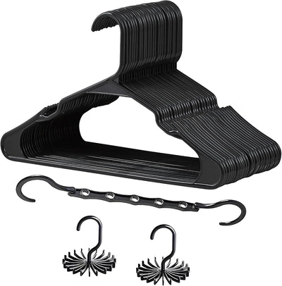 25 Perchas Plástico Antiderrap Negro Ahorro Espacio