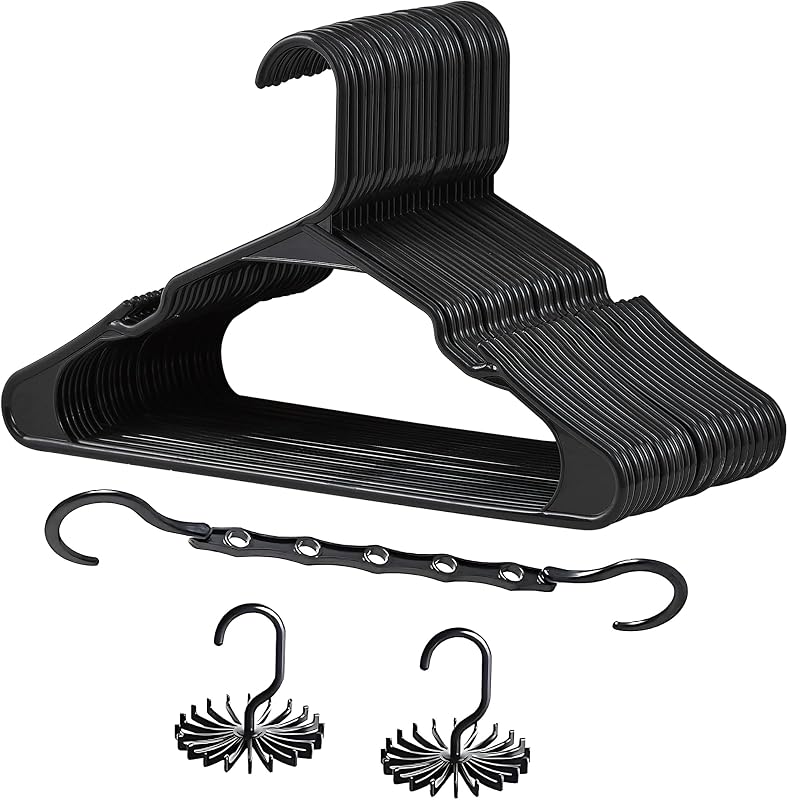 25 Perchas Plástico Antiderrap Negro Ahorro Espacio