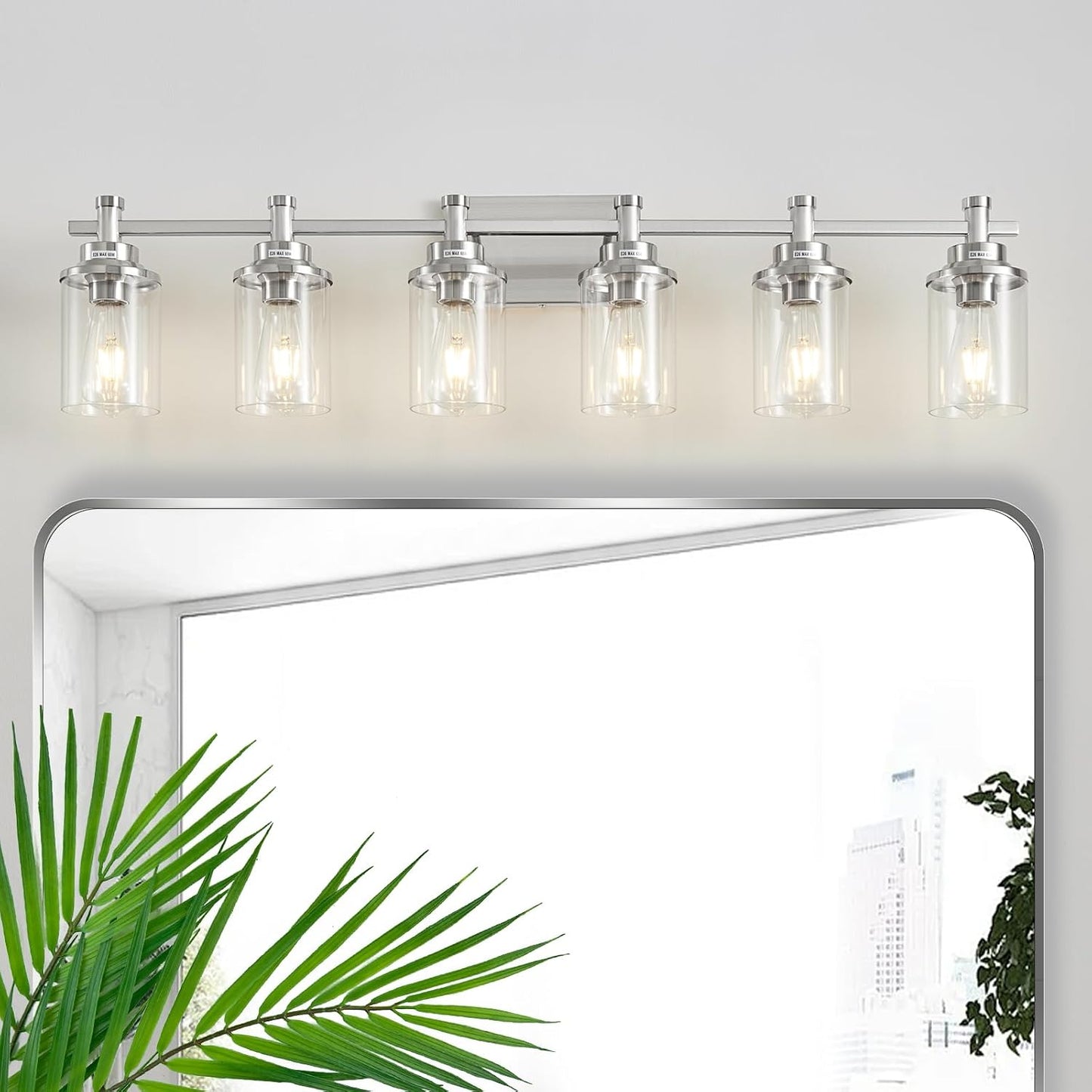 Lámpara tocador 6 luces níquel cepillado vidrio