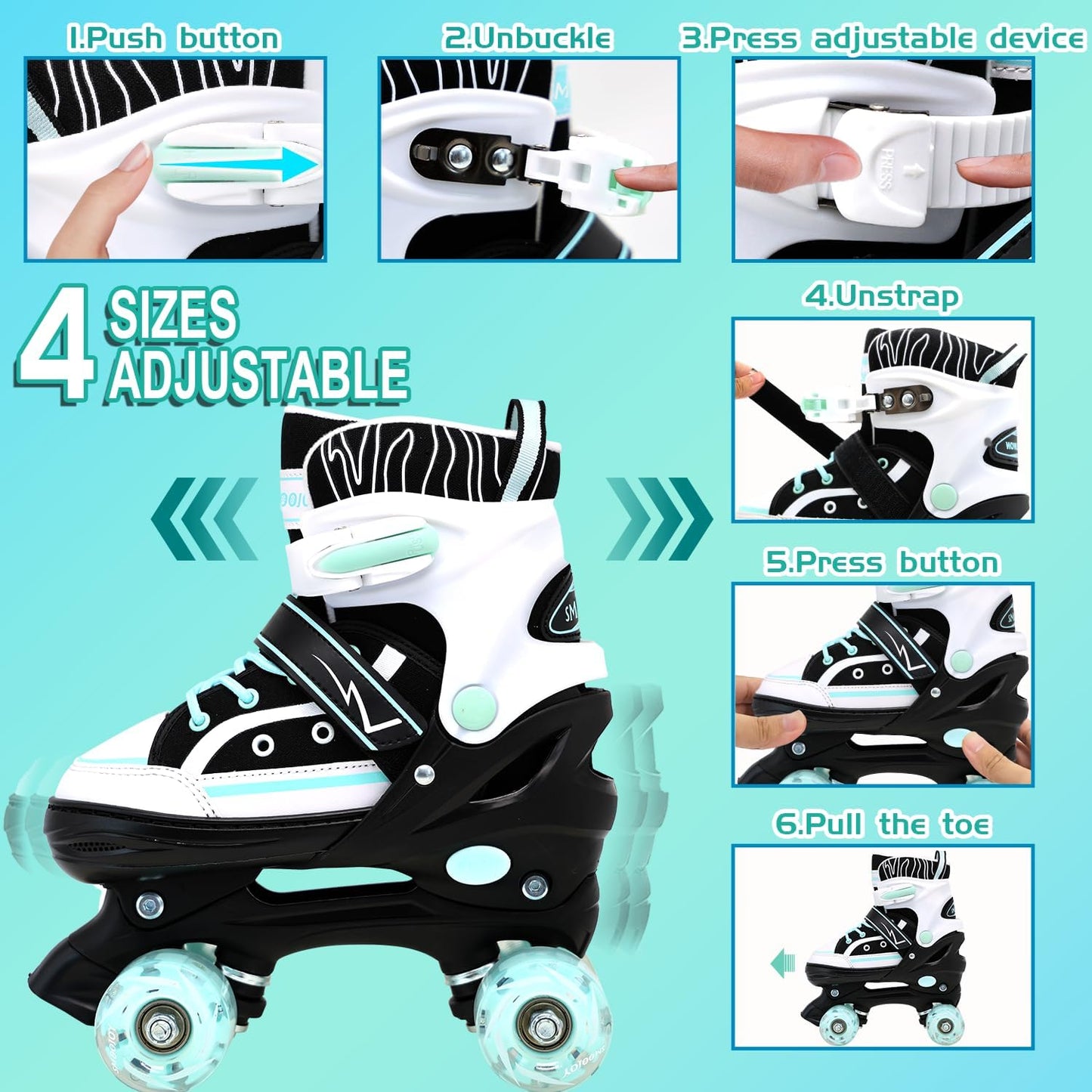 Patines lona ajustables con luces para niños 5-12 años