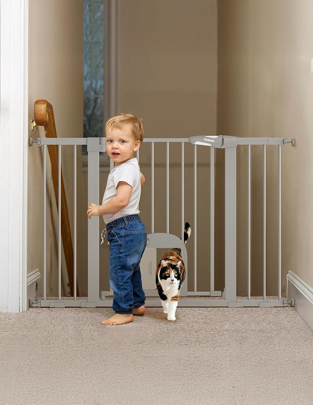 Puerta bebé ancha ajustable para gatos cierre automático