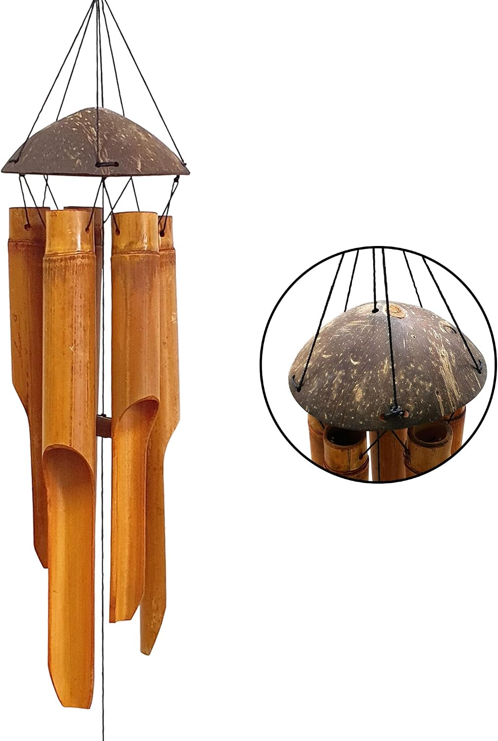 Campanas viento bambú madera coco 25" decoración hogar