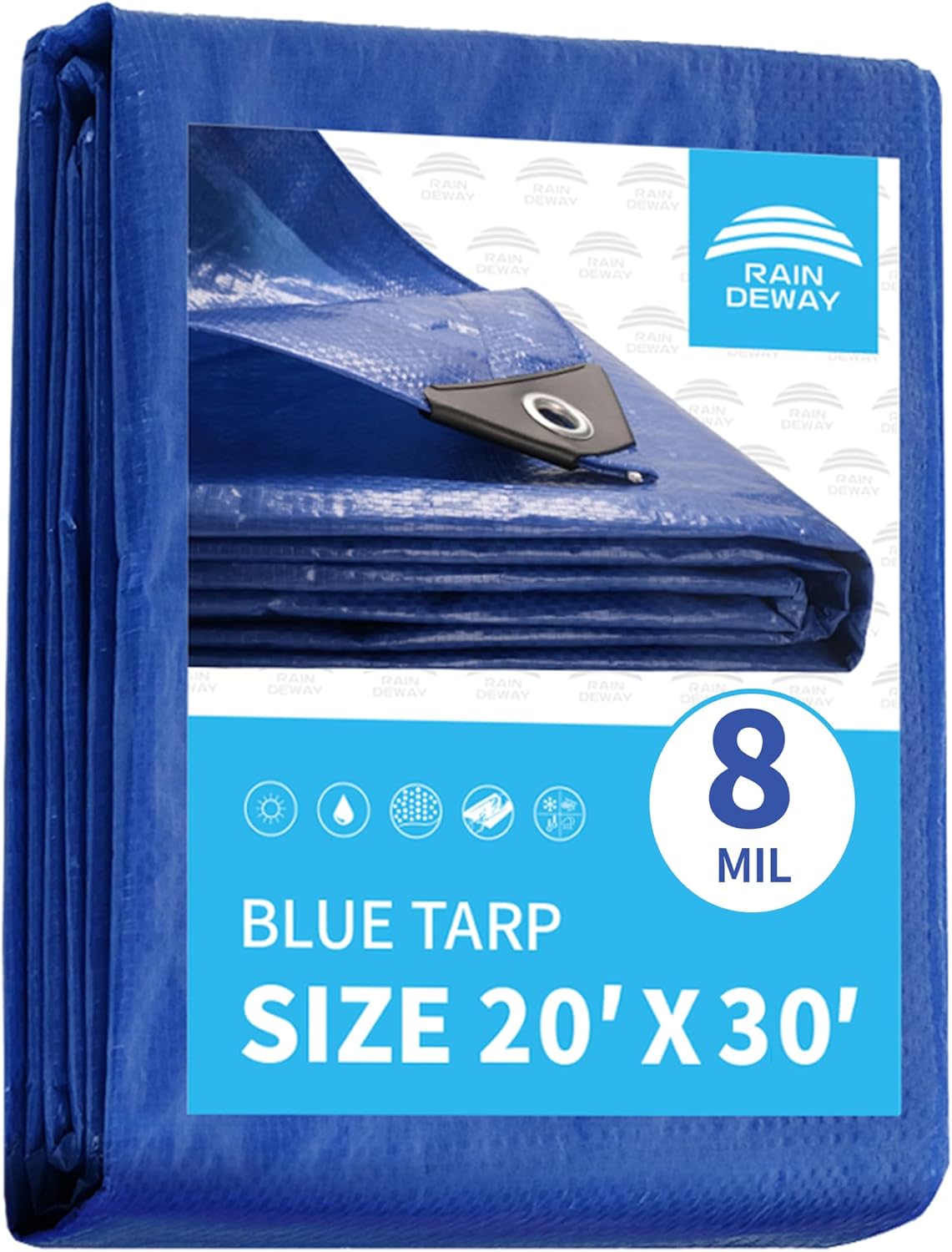Lona polietileno 20x30ft 8mil impermeable azul reforzada