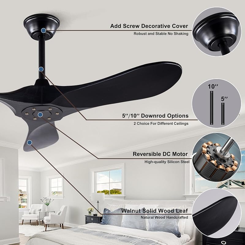 Ventilador techo 42pulg madera control remoto 6 velocidades
