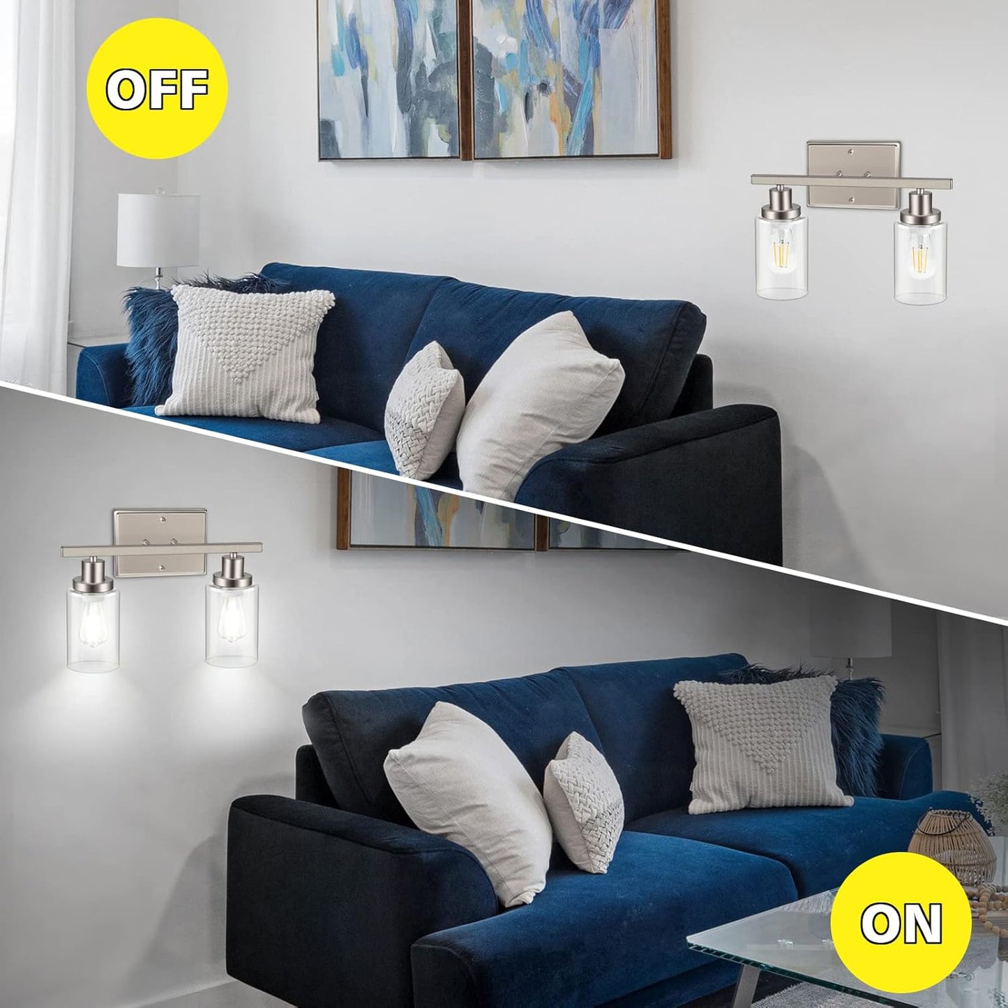 Aplique pared 2 luces níquel vidrio transparente