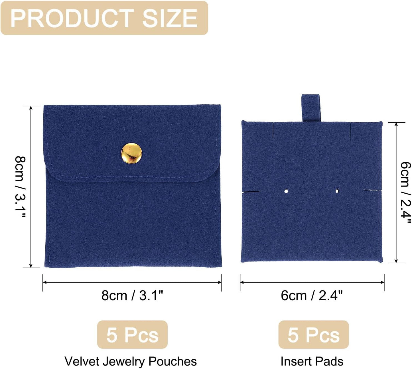 5 Bolsas Microfibra para Joyas con Botón Presión Azul