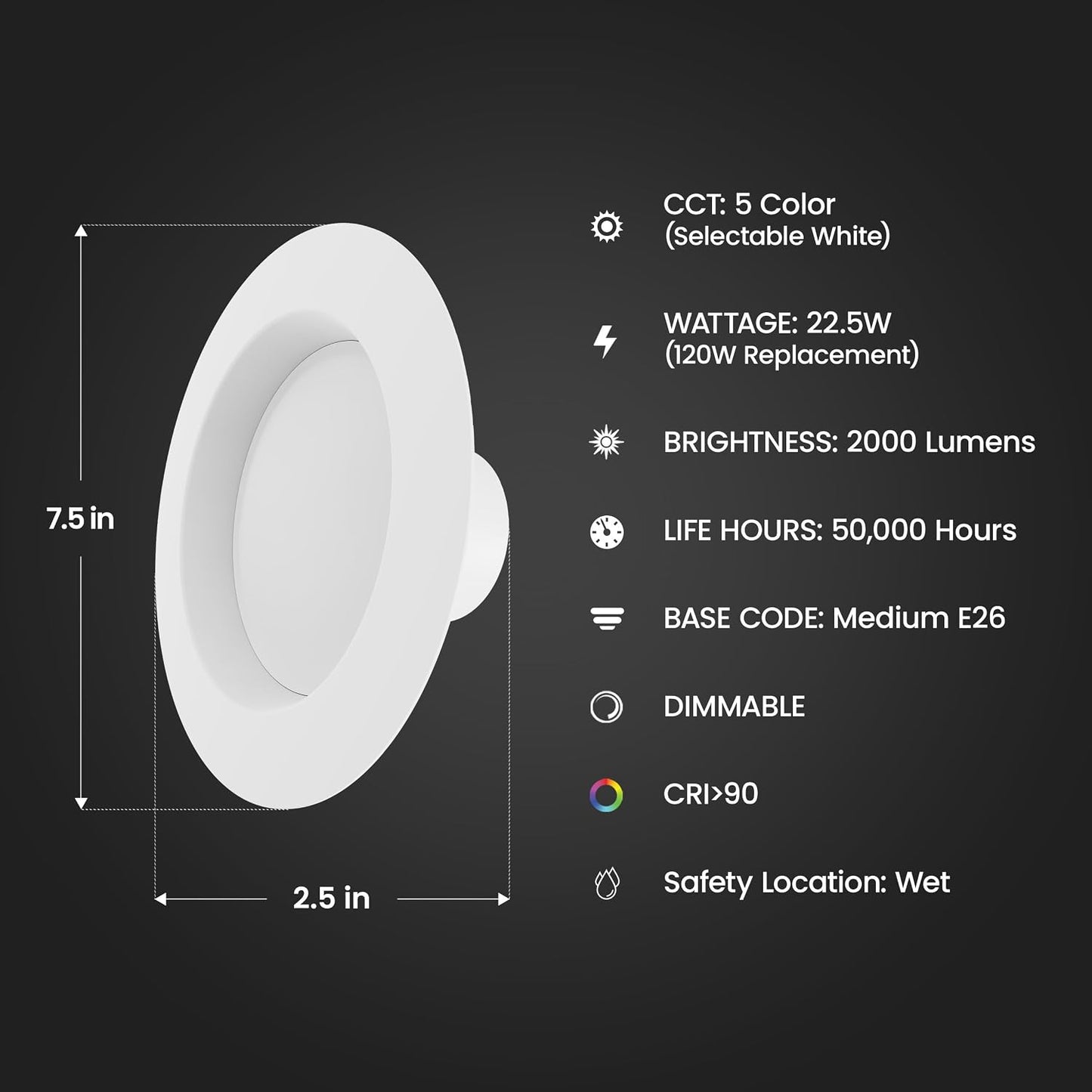 Lámpara empotrable LED 5/6pulg 22.5W blanco ajustable