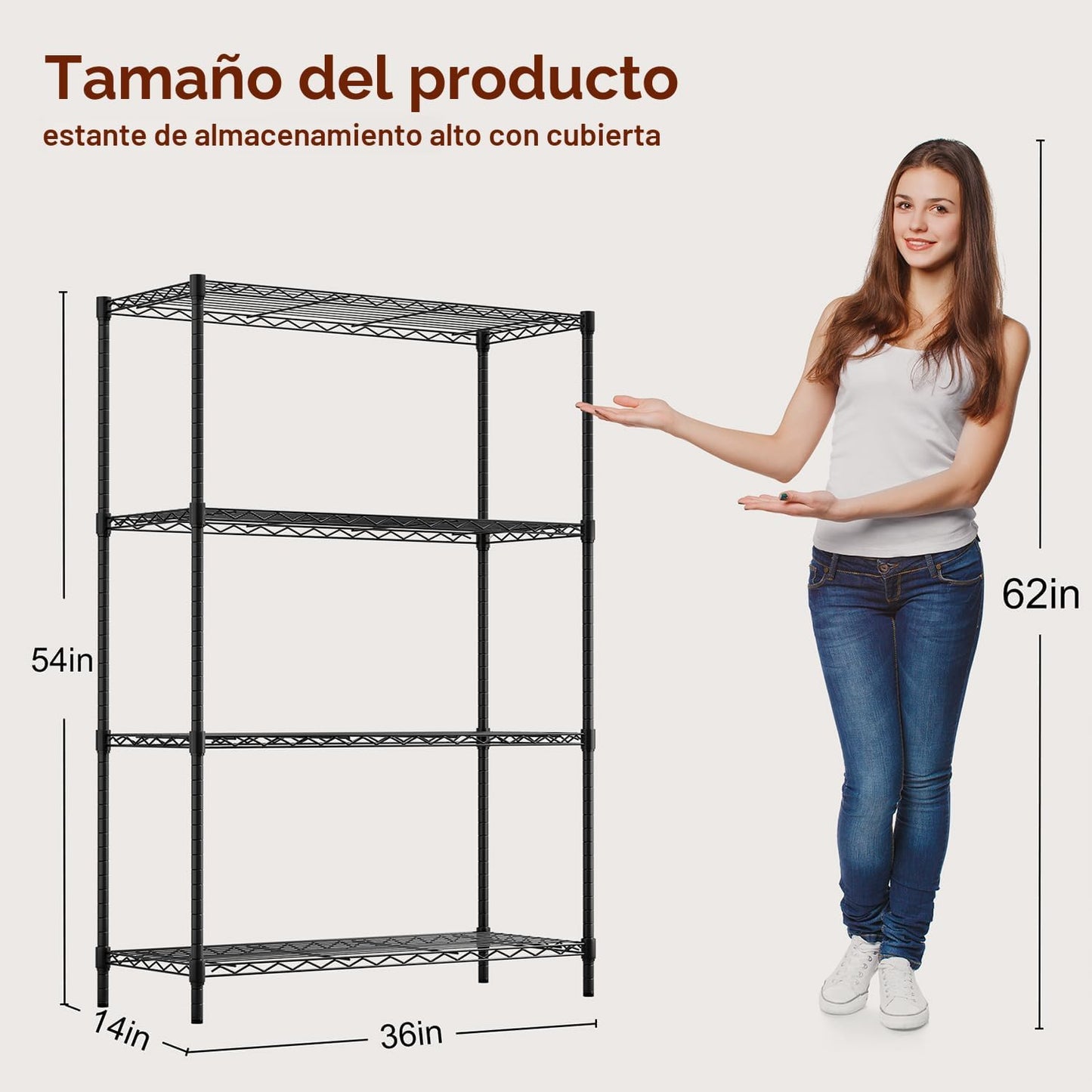 Estante metal negro 4 niveles ajustables 36x14x54