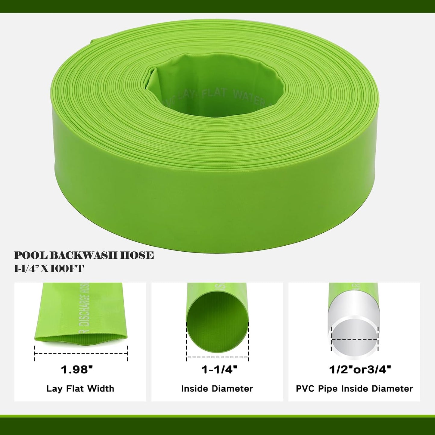 Manguera retrolavado piscina 1-1/4'' 100pies abrazaderas