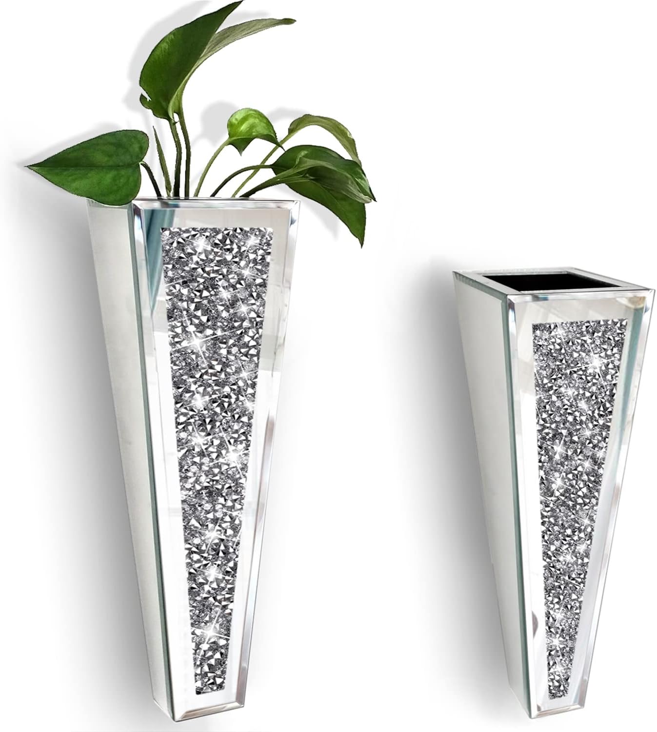Jarrón espejo diamante plateado decorativo para hogar