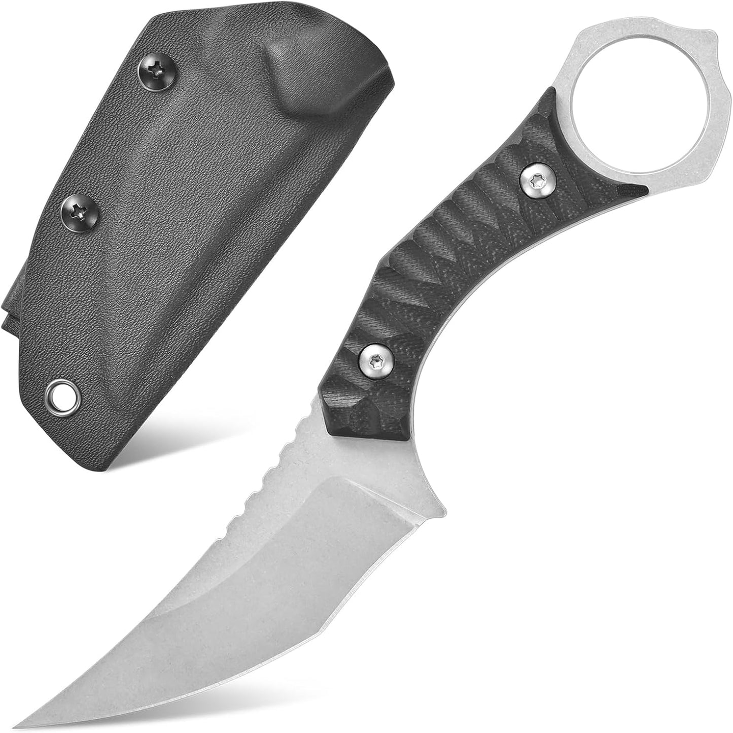 Cuchillo fijo acero D2 G10 mango EDC con funda Kydex plata
