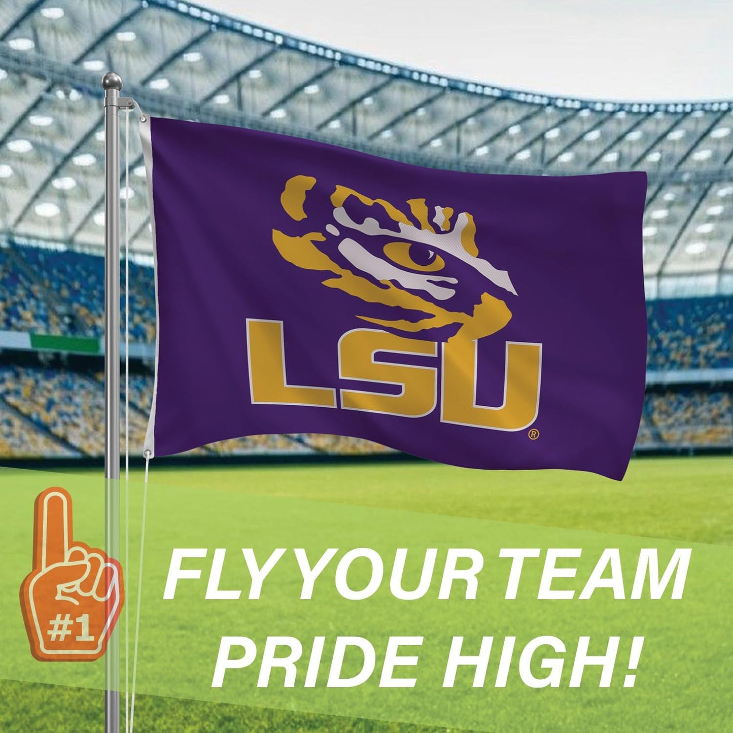 Bandera NCAA LSU Tigers 3x5' con ojales para jardín y pared