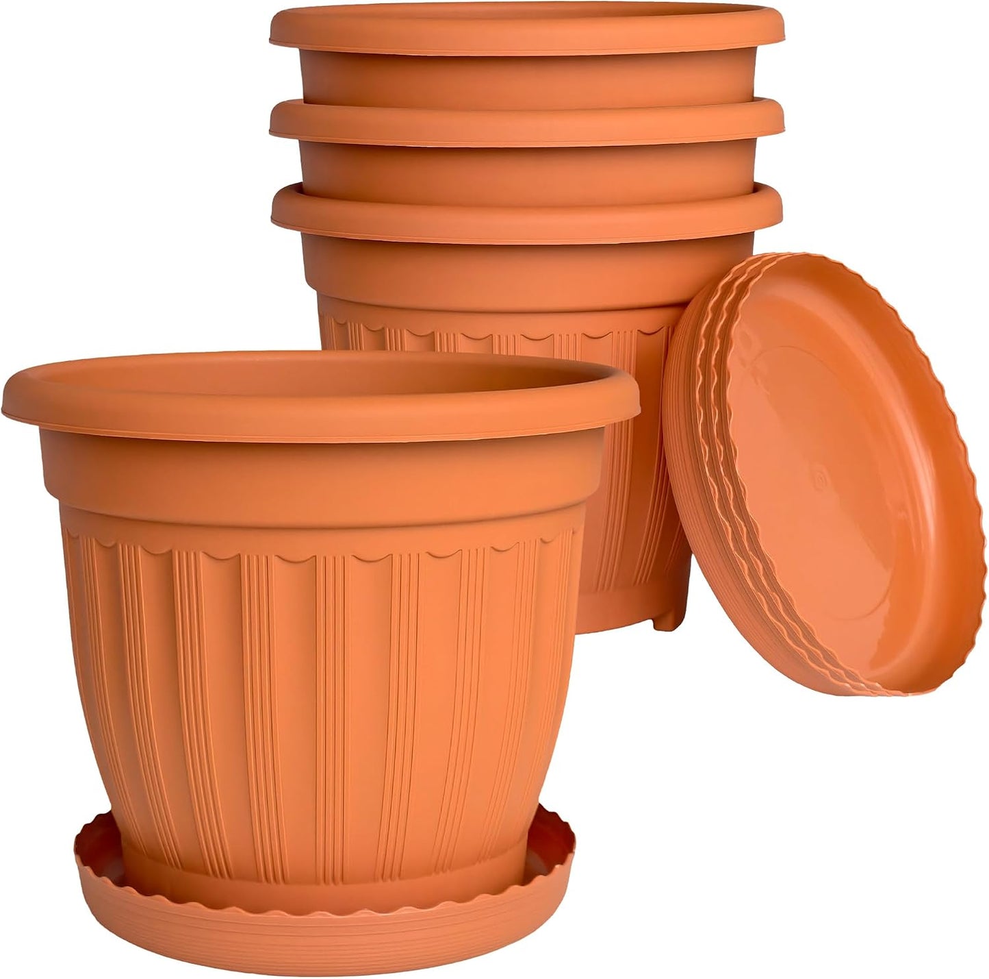 Macetas plástico 12.6pulg drenaje juego 4 terracota