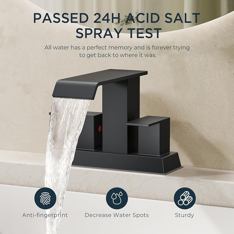 Grifo cuadrado baño cascada negro mate 4" 2-3 orificios
