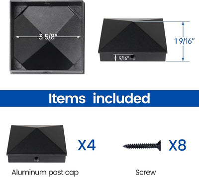 4 Tapas Poste 4x4 Pulg Aluminio Cubiertas Polvo Negro