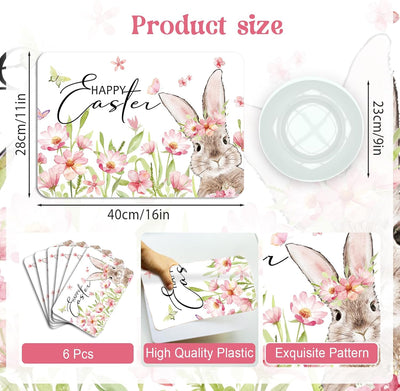 6 Manteles Plástico Conejo Pascua 11x16pulg Lavables