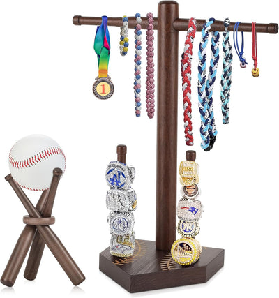 Soporte anillo béisbol y collar goteo madera decoración