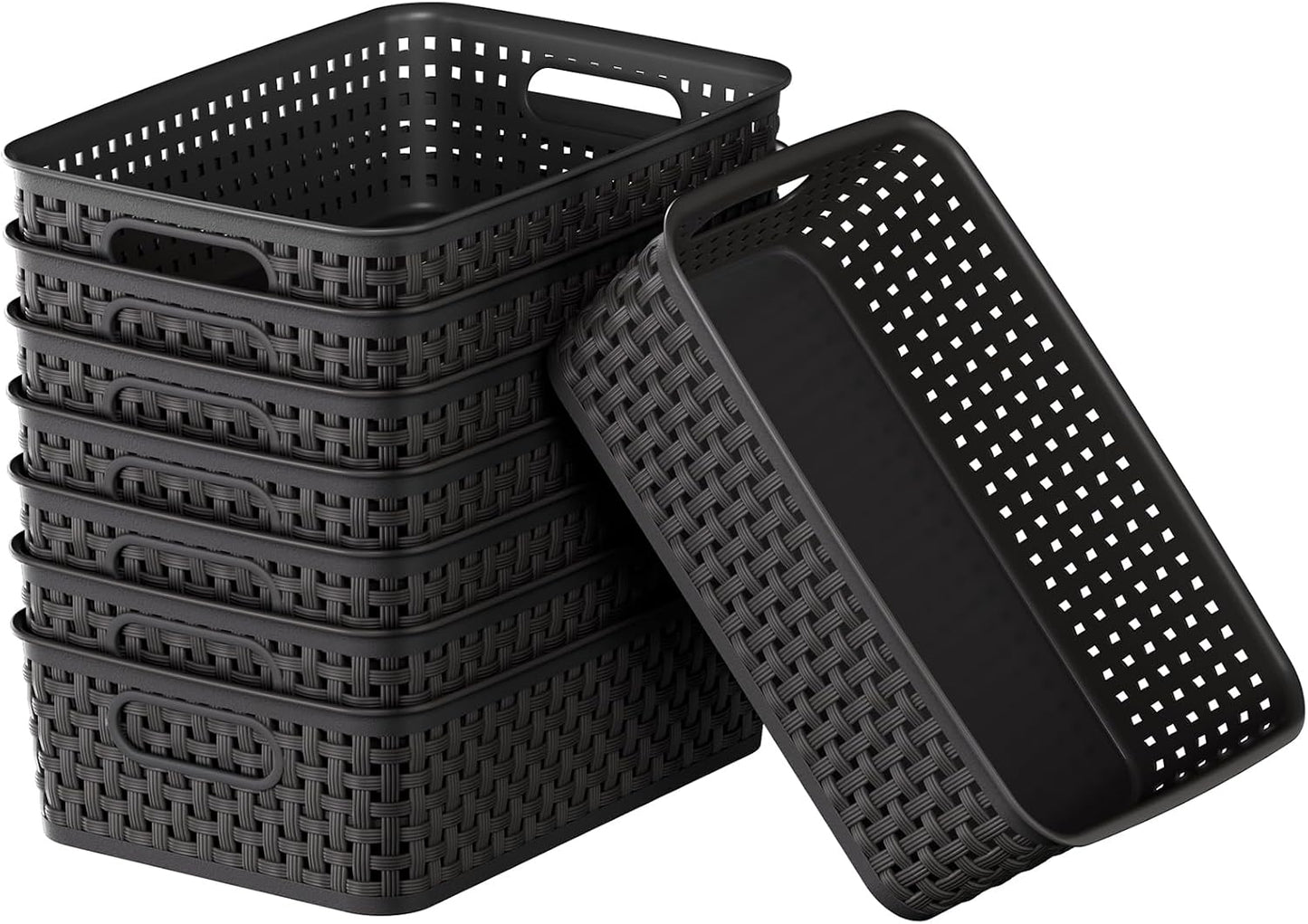 Cesta plástico negro 8 pzas organizadoras con asas para hogar