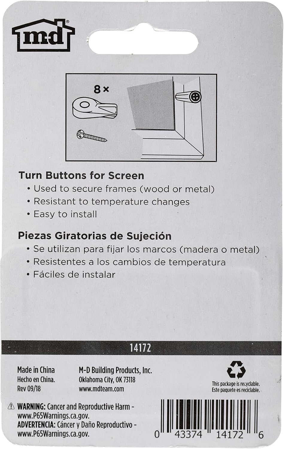 Botones giro marco pantalla 5/16" 8pzas