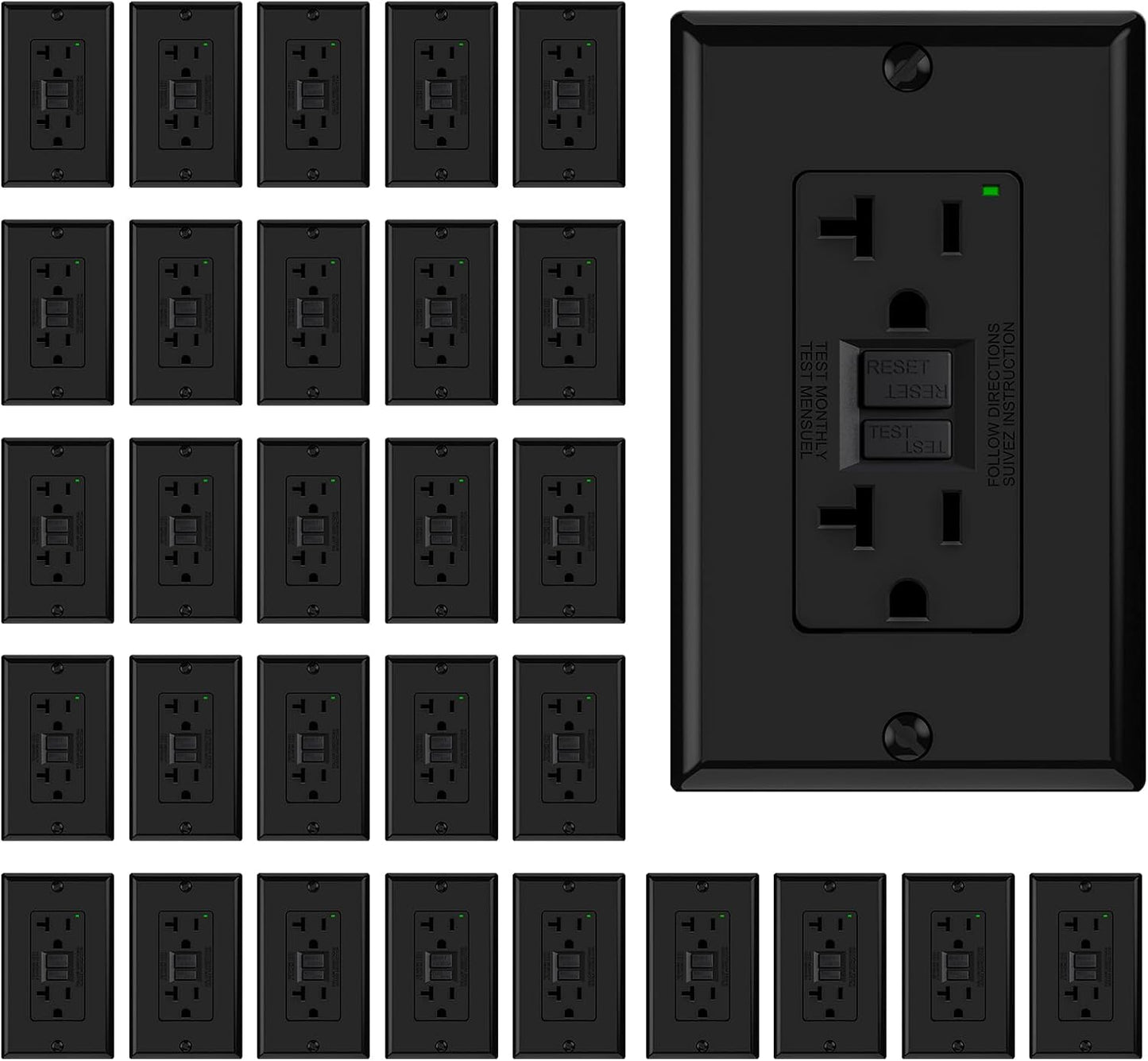 Toma GFCI 20A diseño estrecho con LED pack 30