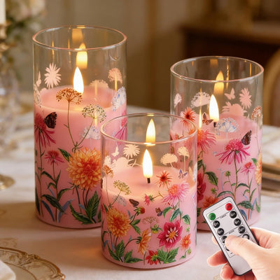 Velas pilar LED parpadeantes rosa control remoto juego 3