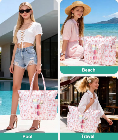Bolsas playa mujer impermeable doble cremallera 3 bolsillos