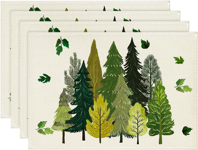 Juego de 4 manteles individuales primavera con hojas de árbol 12 x 18 pulgadas