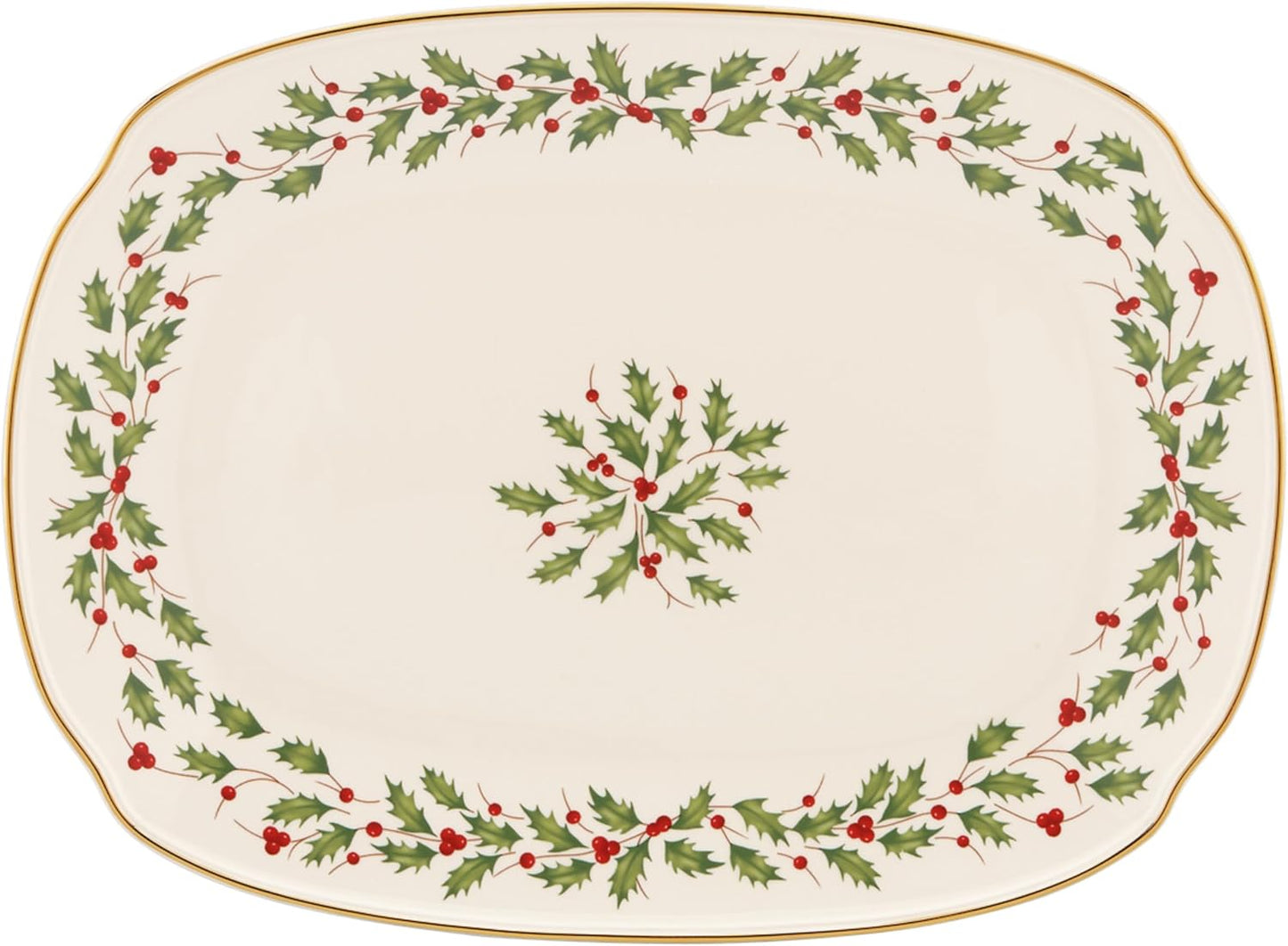 Plato para Servir Navideño de Cerámica con Borde Dorado