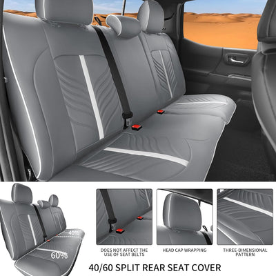 Fundas asiento cuero Toyota Tacoma 2016-23 gris blanco