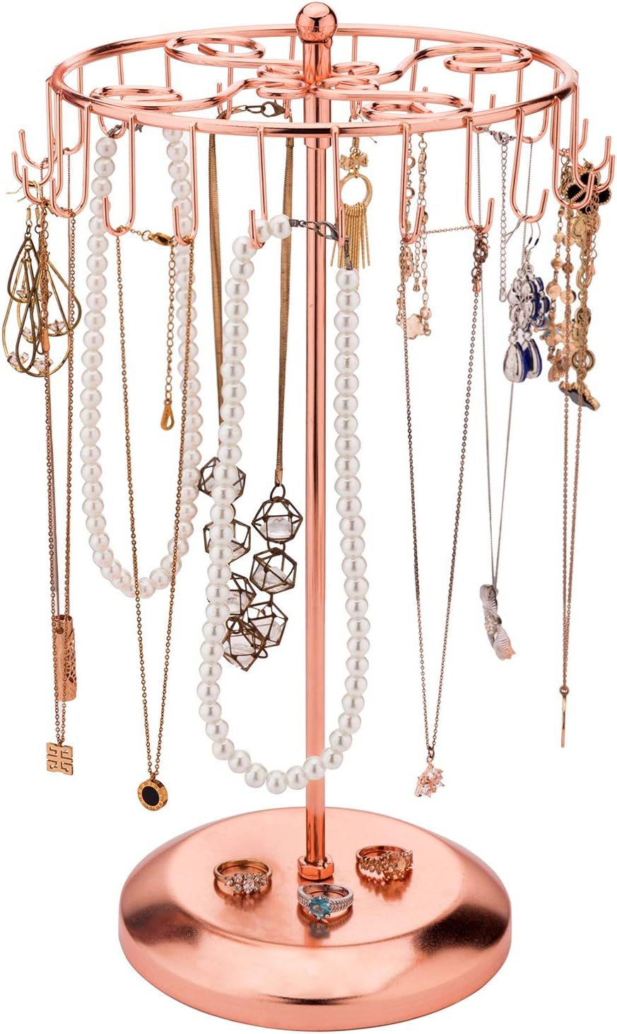 Soporte giratorio metal cobre 24 ganchos para joyas