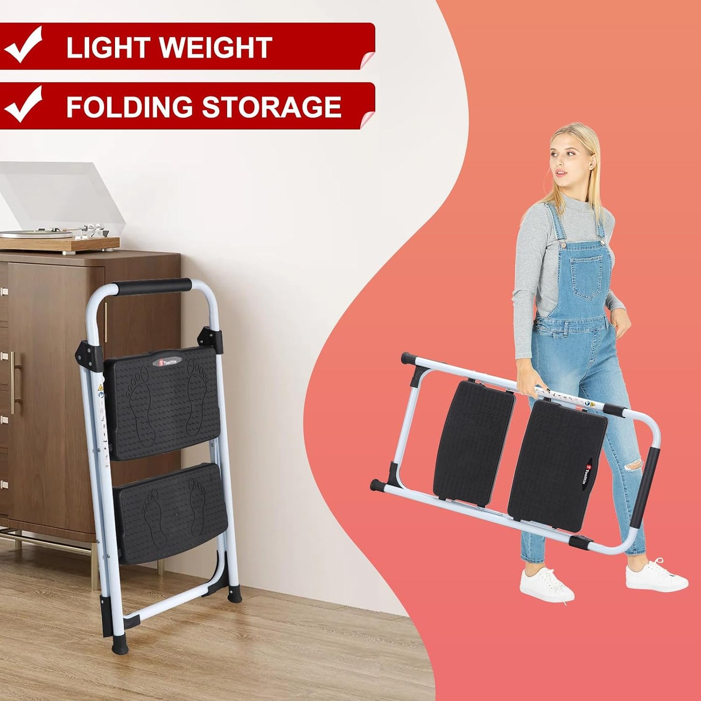 Escalera 2 escalones plegable acero 500lb antiderrap