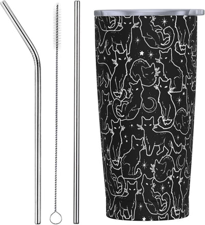 Vaso negro 20oz con tapa y popote para gato