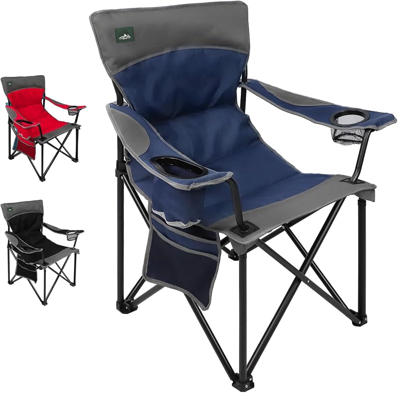 Silla camping plegable gran tamaño tela resistente azul